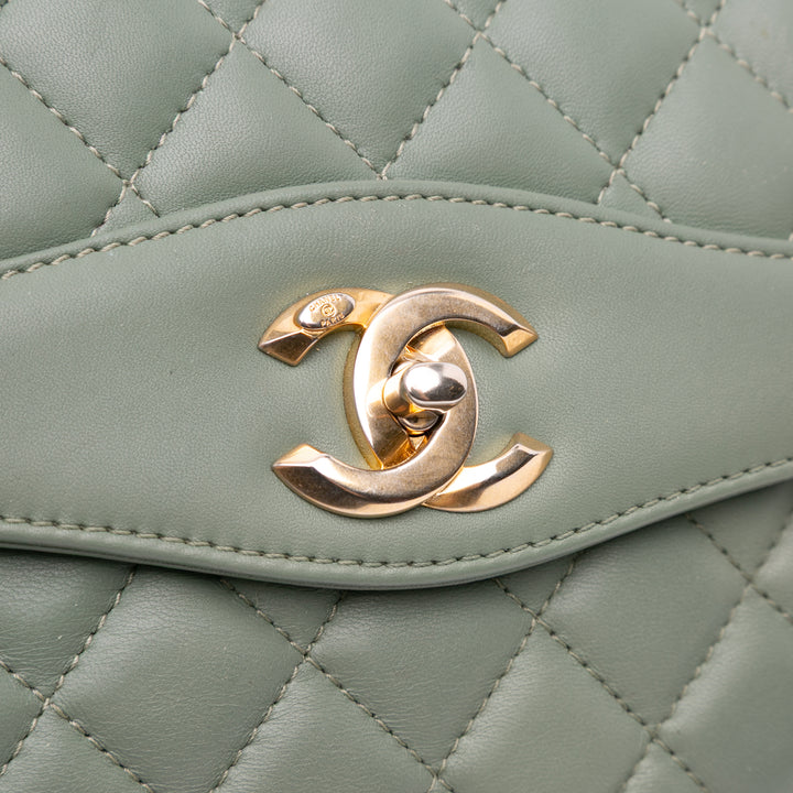 Large Quilted Lambskin Daily Companion Flap Green - Gaby Paris