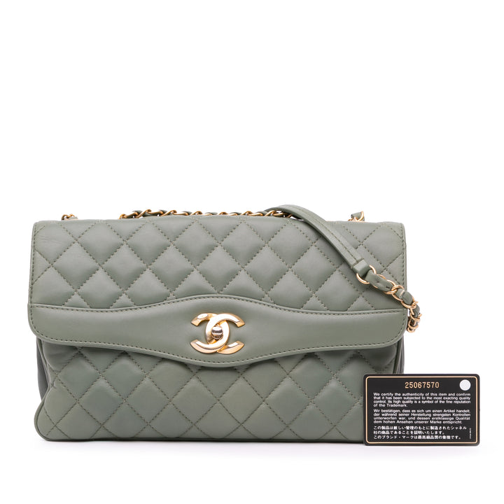 Large Quilted Lambskin Daily Companion Flap Green - Gaby Paris