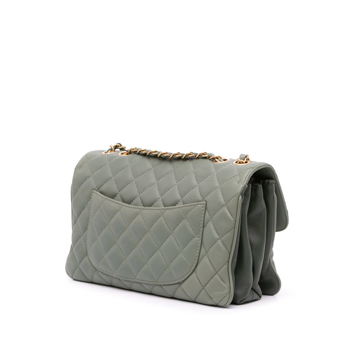 Large Quilted Lambskin Daily Companion Flap Green - Gaby Paris