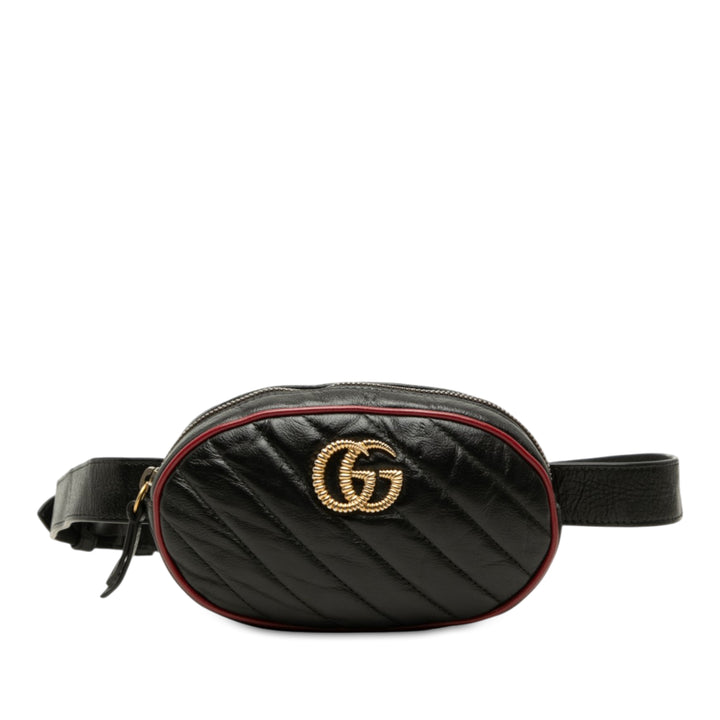 GG Marmont Matelasse Torchon Sac ceinture Cuir de veau Noir