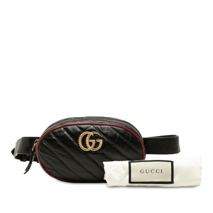 GG Marmont Matelasse Torchon Sac ceinture Cuir de veau Noir