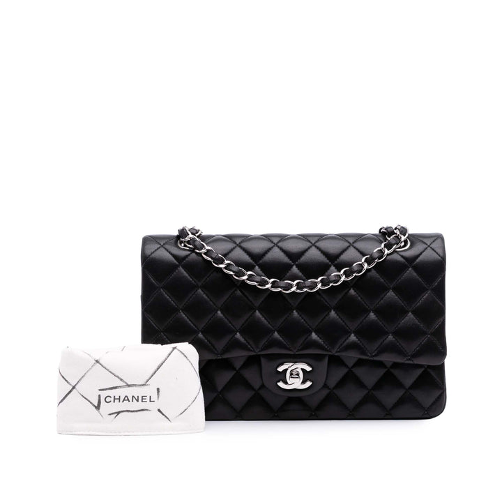 Medium Classic Lambskin Double Flap Black - Gaby Paris