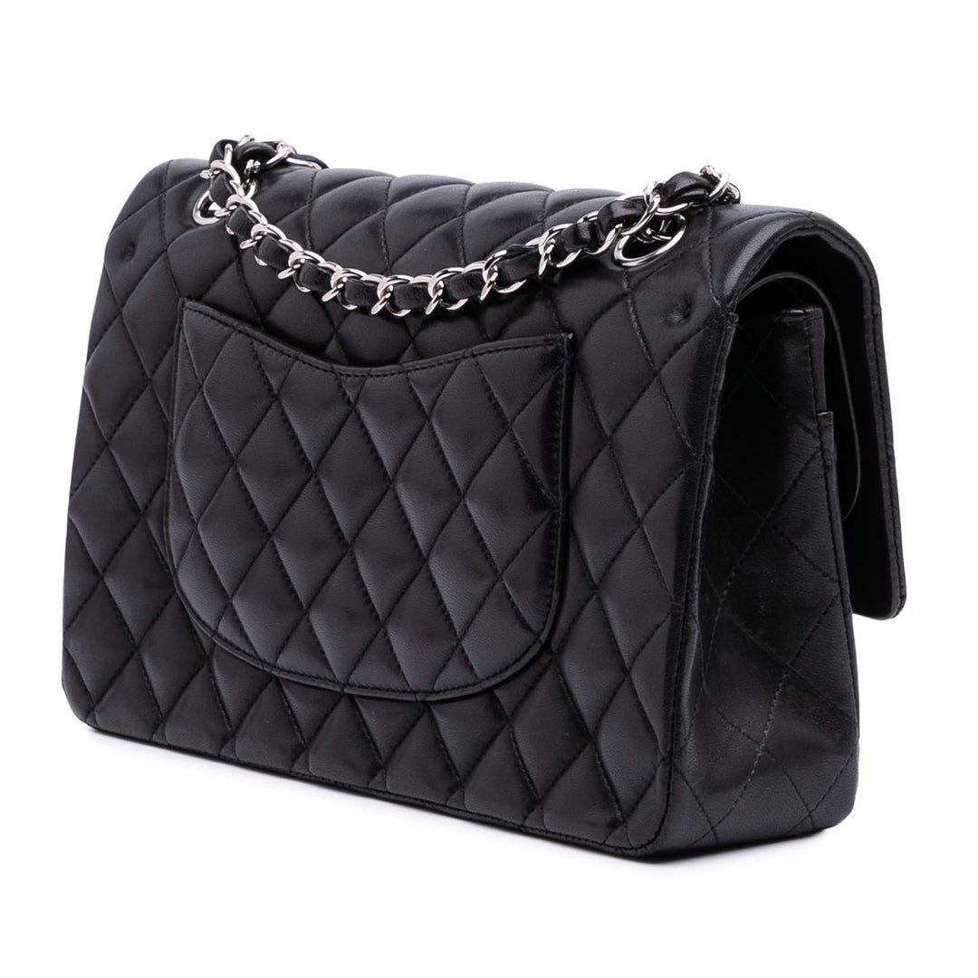 Medium Classic Lambskin Double Flap Black - Gaby Paris