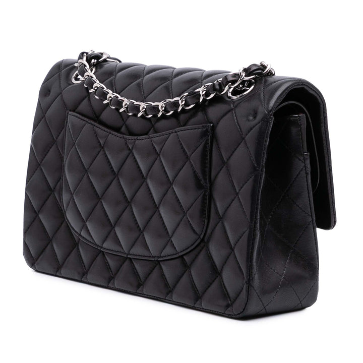 Medium Classic Lambskin Double Flap Black - Gaby Paris