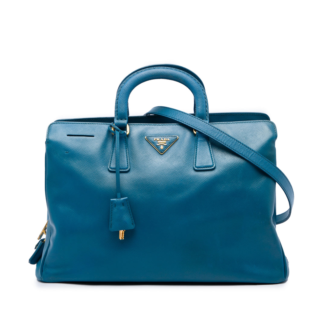 Prada Cabas Lux Zippé Saffiano Moyen Bleu – vue principale – GABY PARIS