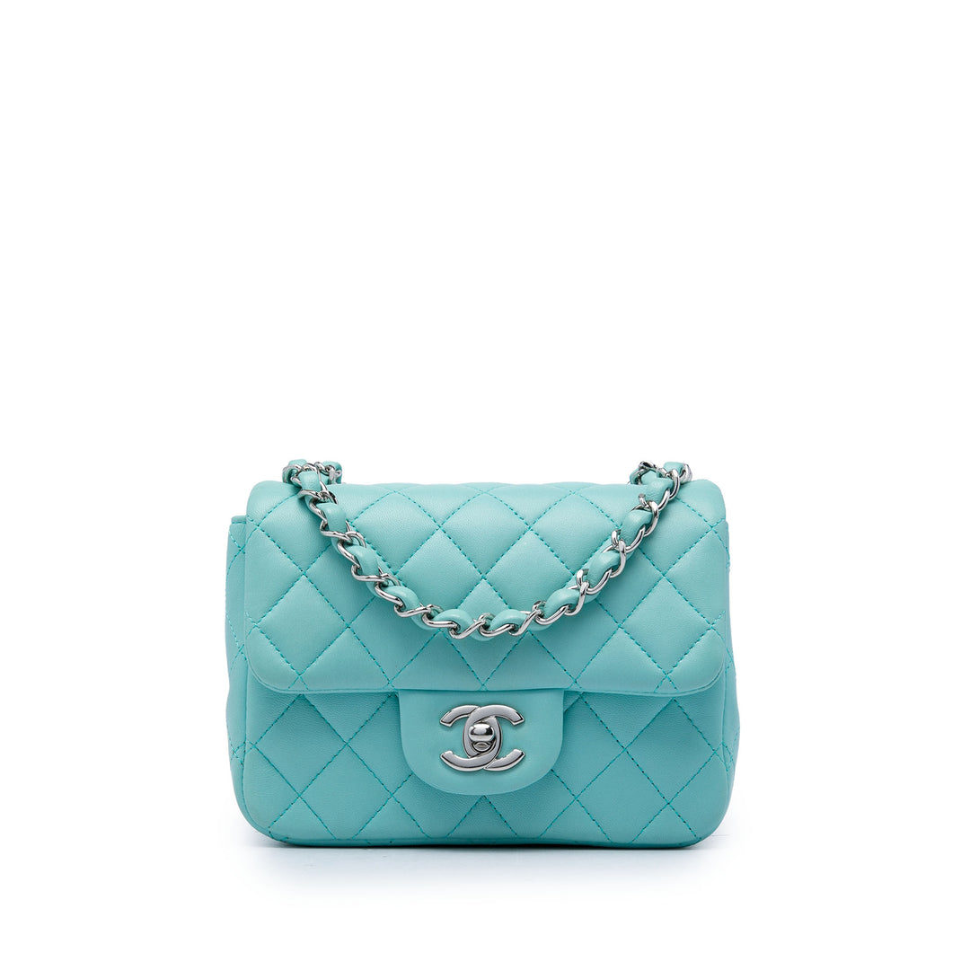 Classic Carré Rabat simple Mini Cuir d'agneau Bleu