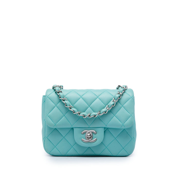 Classic Carré Rabat simple Mini Cuir d'agneau Bleu