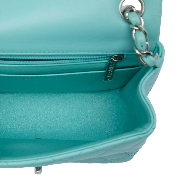 Classic Carré Rabat simple Mini Cuir d'agneau Bleu