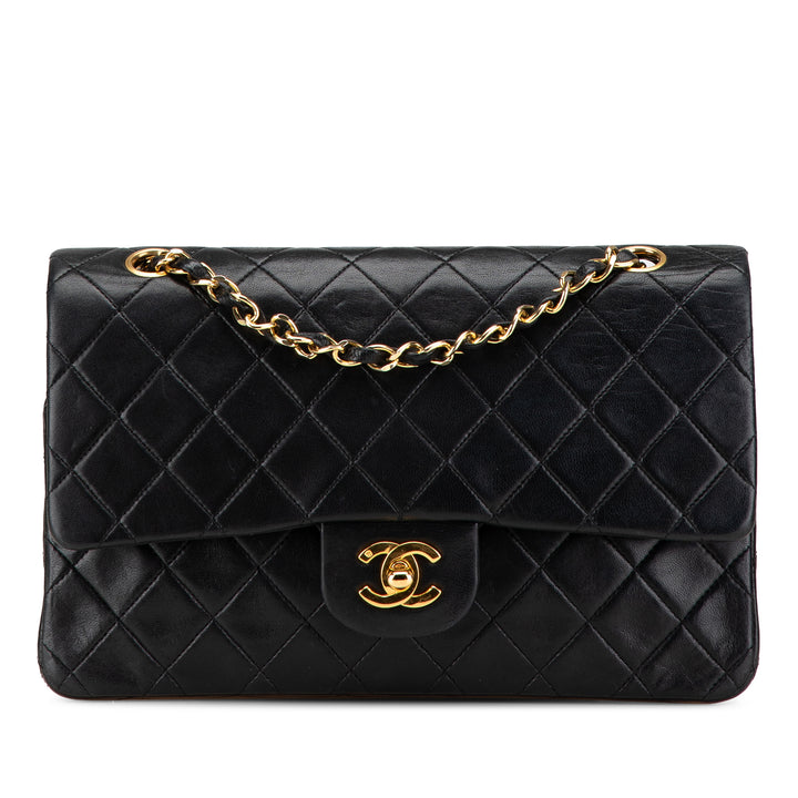 Medium Classic Lambskin Double Flap Black - Gaby Paris