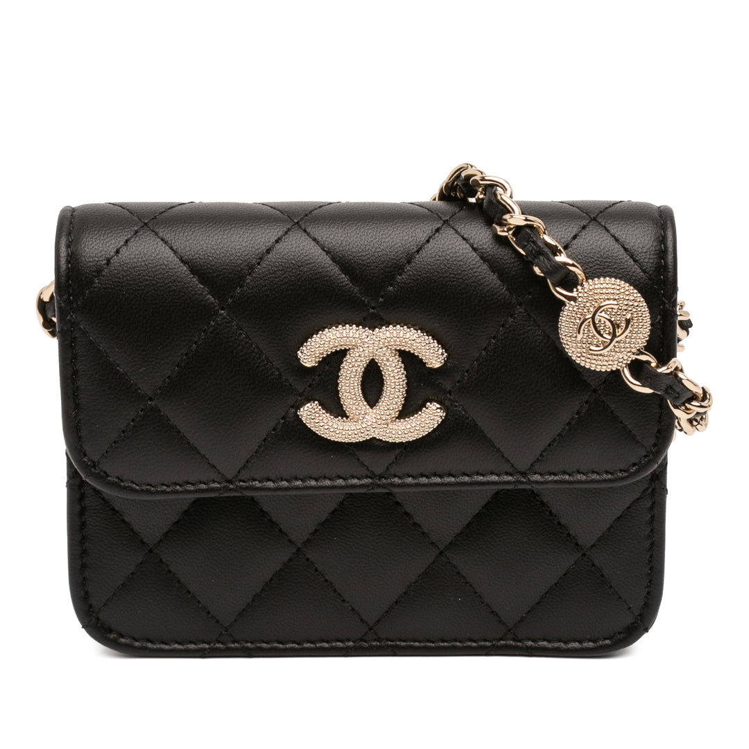 Chanel CC Matelassé Cuir d’agneau Strass Pochette avec chaîne