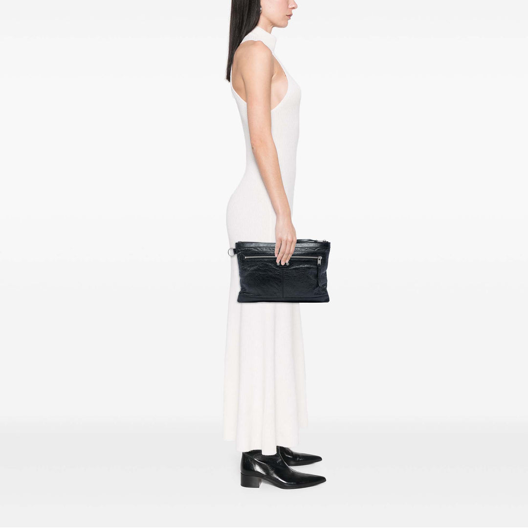 Balenciaga Cuir d’agneau Motocross Classic Clip Pochette M