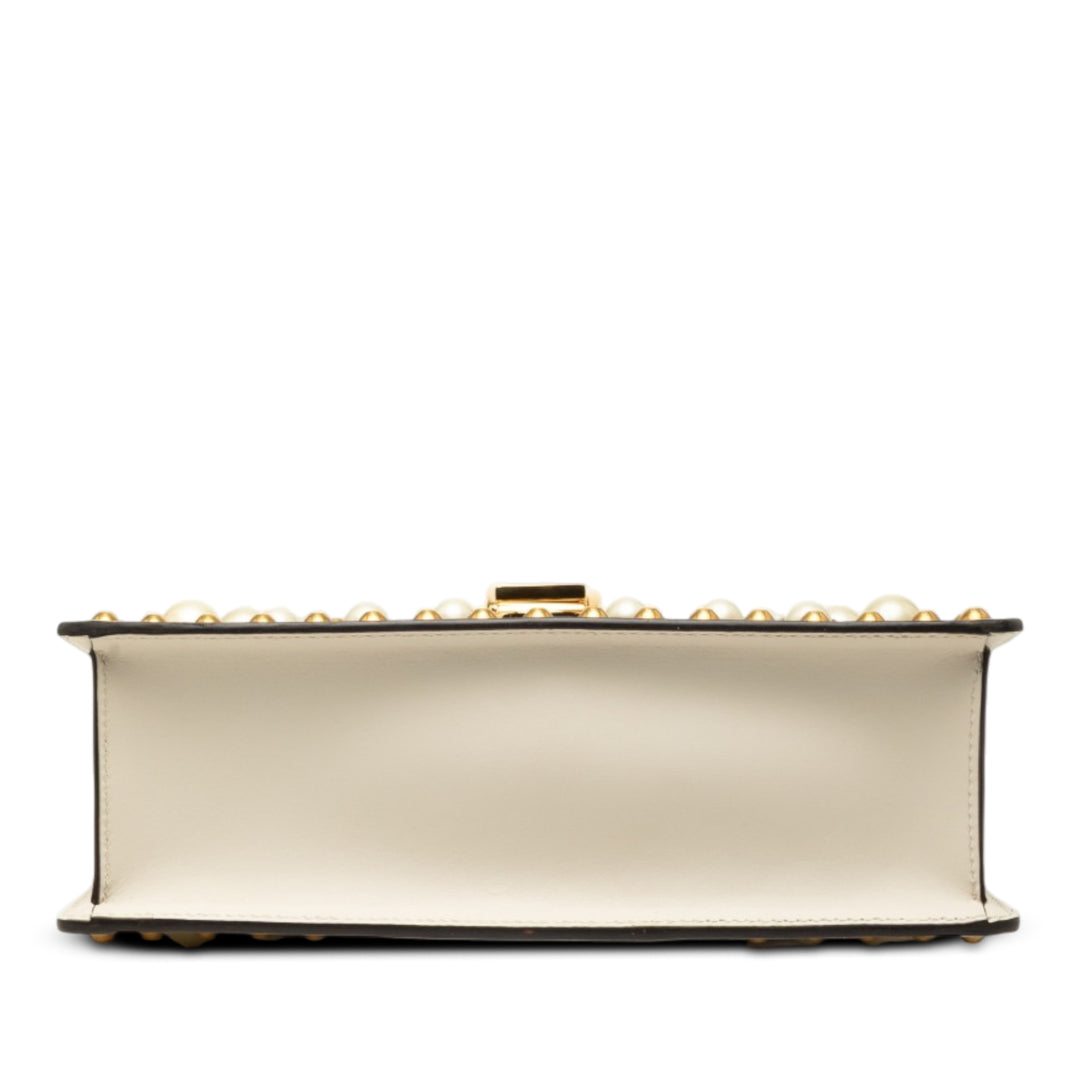 clouté et Perle Orné Web Sylvie Sac Petit Cuir de veau Blanc