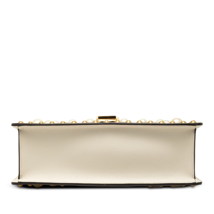 clouté et Perle Orné Web Sylvie Sac Petit Cuir de veau Blanc