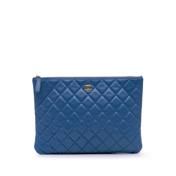 Medium Quilted Lambskin O Case Clutch Blue - Gaby Paris