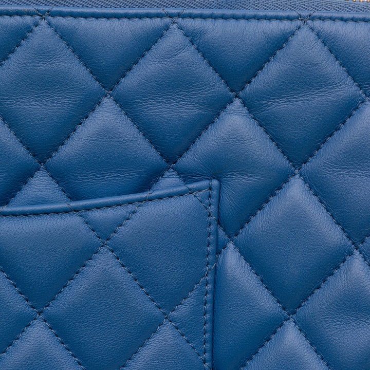 Medium Quilted Lambskin O Case Clutch Blue - Gaby Paris