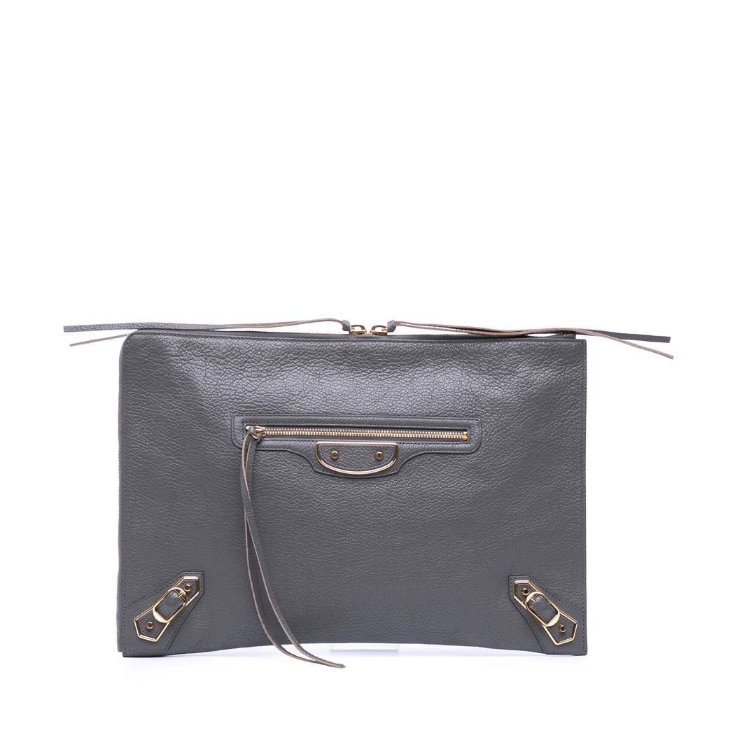 Balenciaga Goatskin Motocross Classic Métallisé Edge Pochette Gris – GABY PARIS Authentique