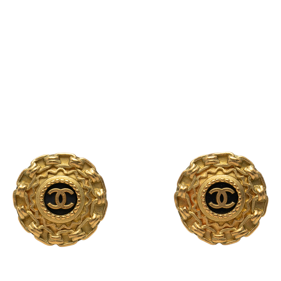 Chanel CC plaqué Émail Clip On Boucles d’oreilles