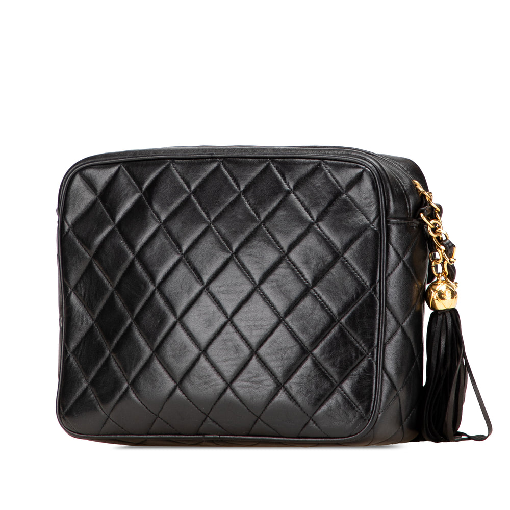 Small CC Quilted Lambskin Tassel Flap Camera Bag Black - Gaby Paris