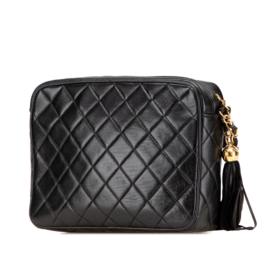 Small CC Quilted Lambskin Tassel Flap Camera Bag Black - Gaby Paris
