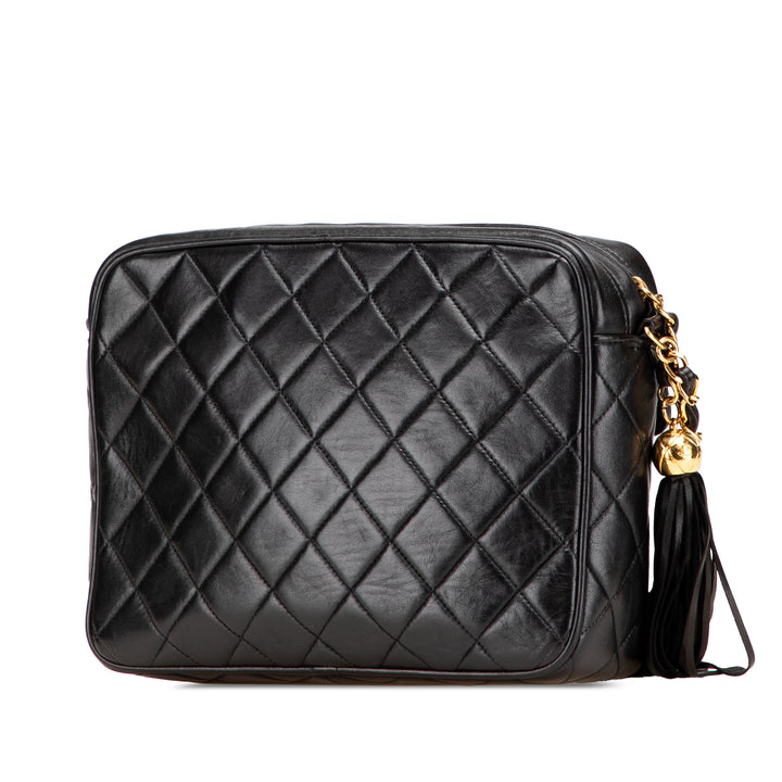 Small CC Quilted Lambskin Tassel Flap Camera Bag Black - Gaby Paris