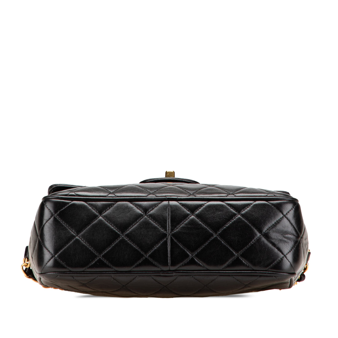 Small CC Quilted Lambskin Tassel Flap Camera Bag Black - Gaby Paris
