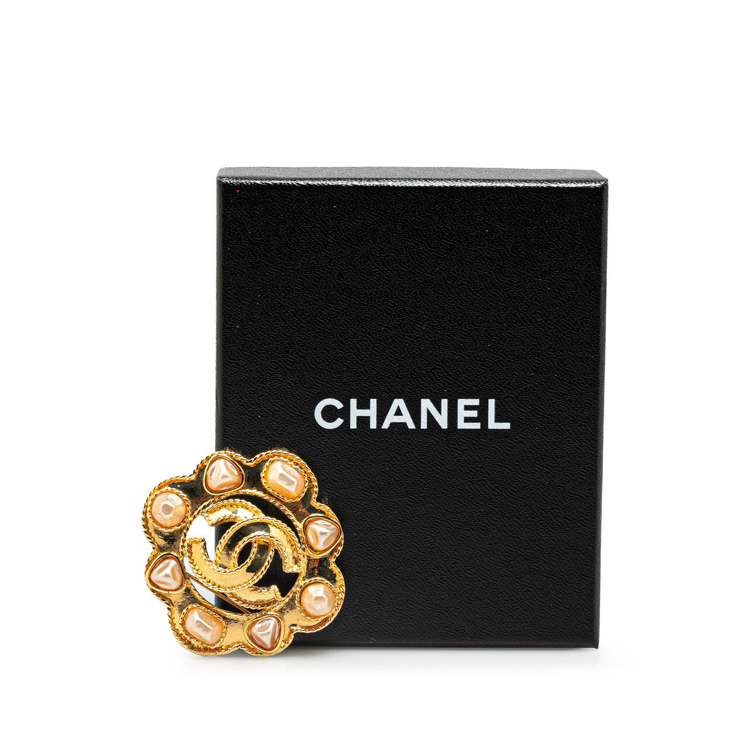 Gold Plated Faux Pearl CC Brooch Gold - Gaby Paris