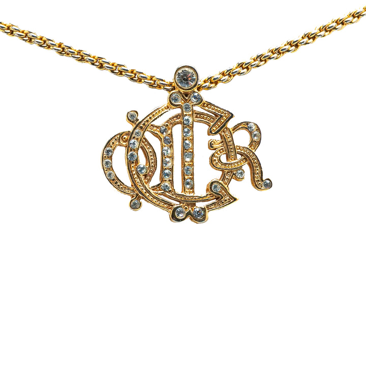 Dior plaqué Logo Cristal Pendant Collier