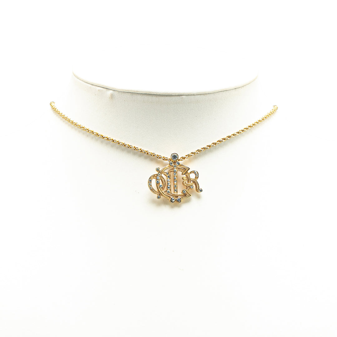 Dior plaqué Logo Cristal Pendant Collier