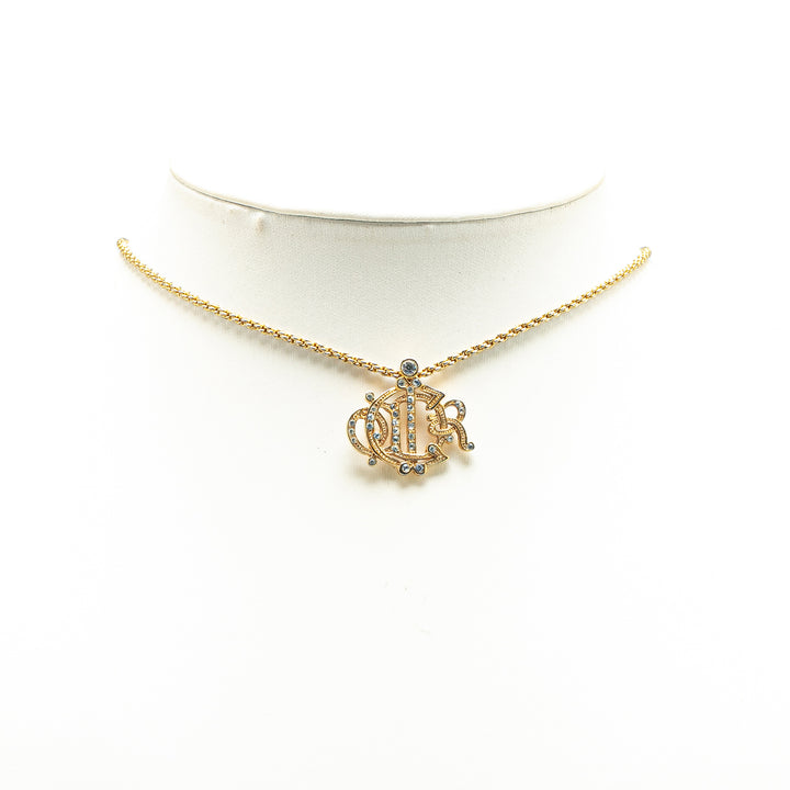 Dior plaqué Logo Cristal Pendant Collier