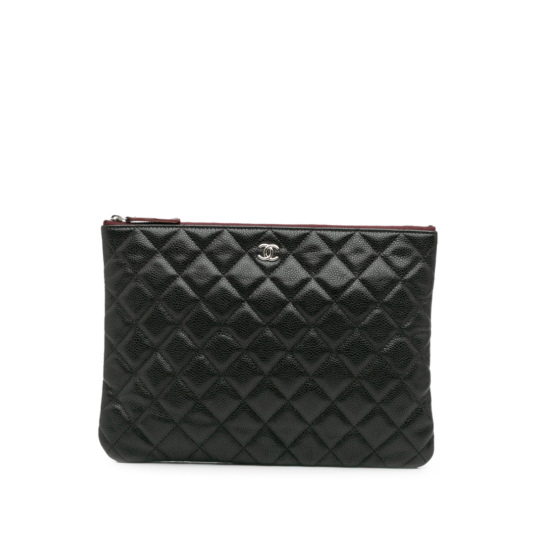 Medium Quilted Caviar O Case Clutch Black - Gaby Paris
