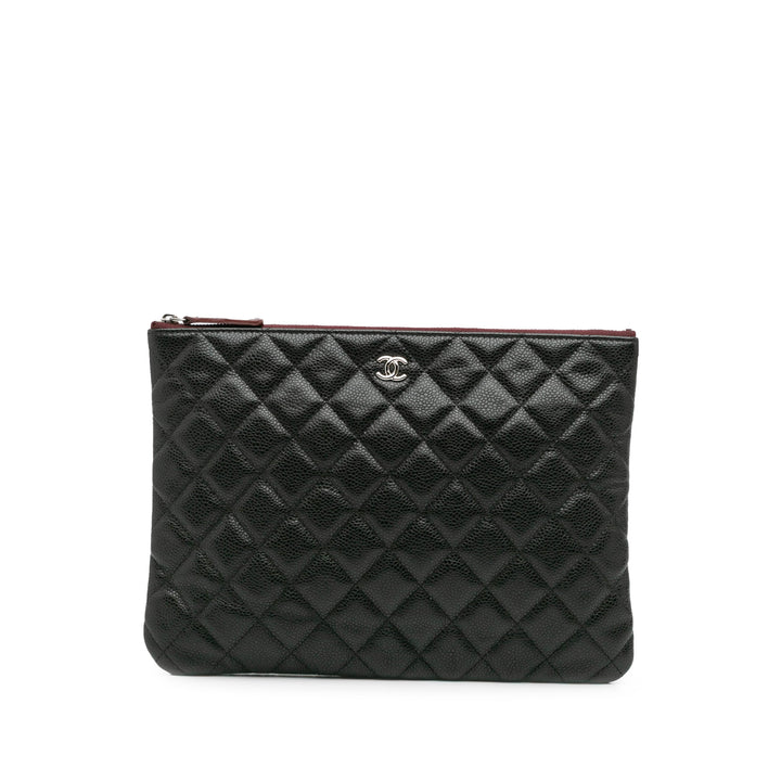Medium Quilted Caviar O Case Clutch Black - Gaby Paris