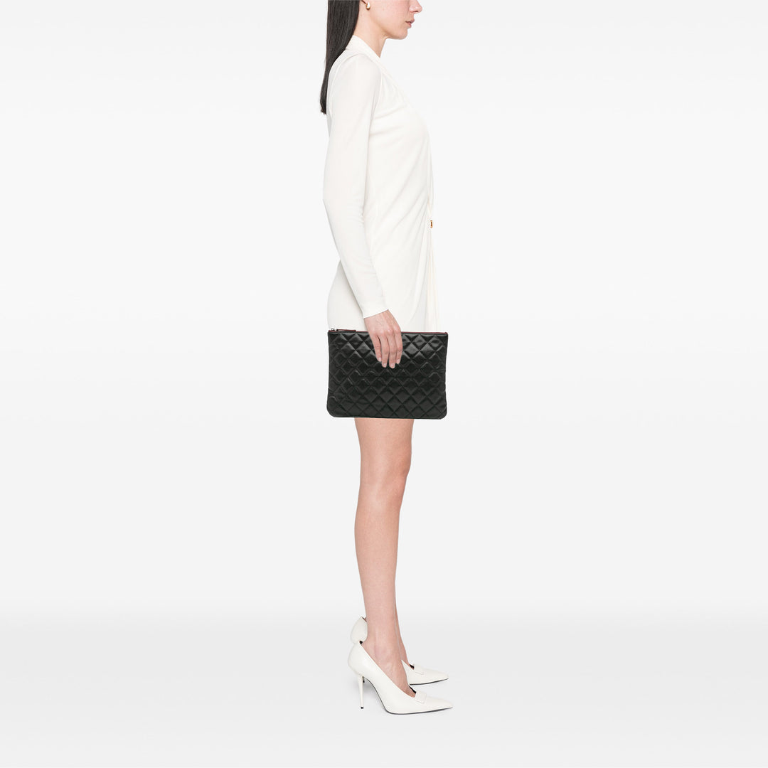 Medium Quilted Caviar O Case Clutch Black - Gaby Paris