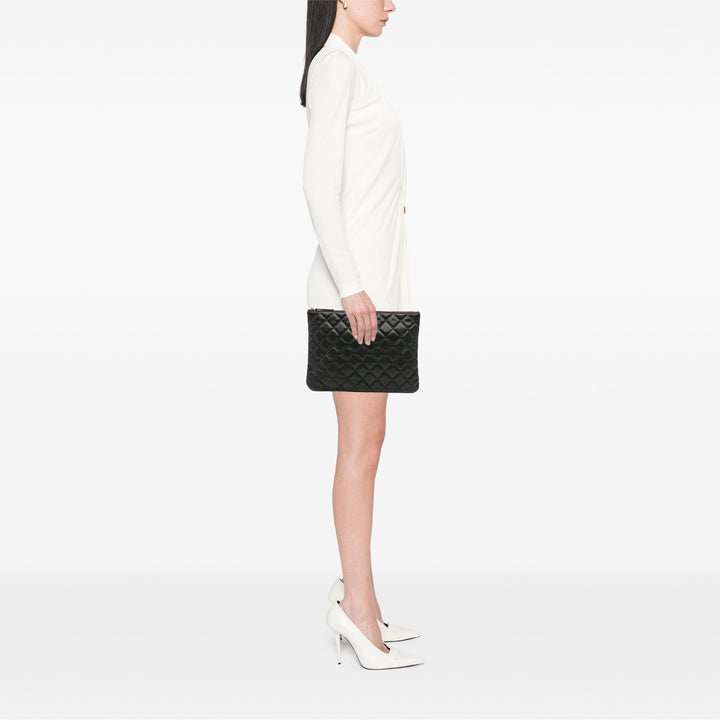 Medium Quilted Caviar O Case Clutch Black - Gaby Paris