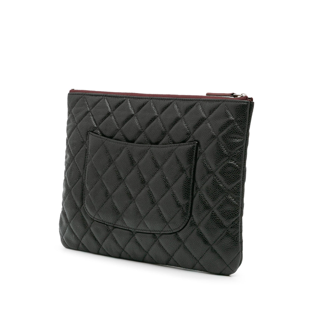 Medium Quilted Caviar O Case Clutch Black - Gaby Paris