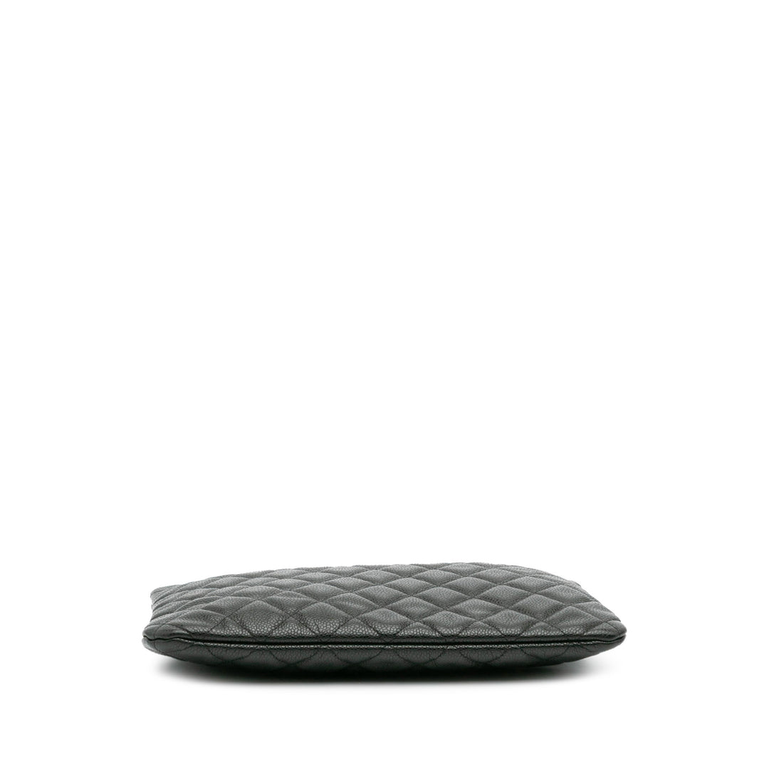 Medium Quilted Caviar O Case Clutch Black - Gaby Paris