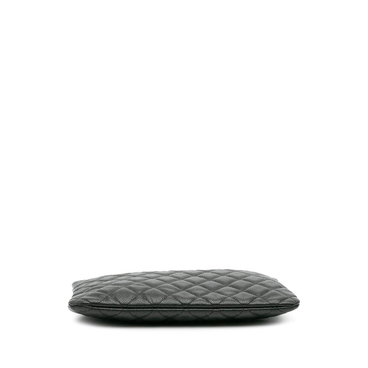 Medium Quilted Caviar O Case Clutch Black - Gaby Paris