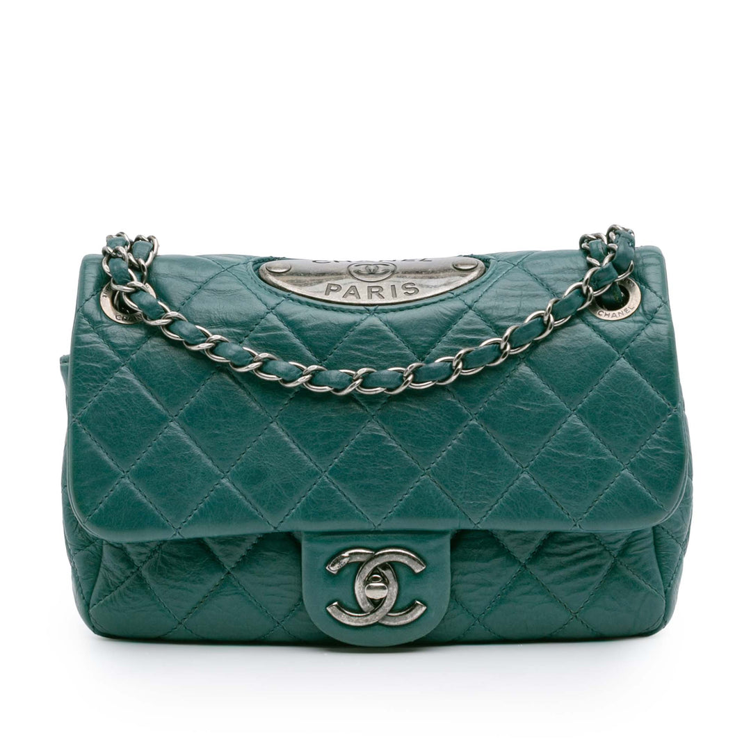 Paris Dallas CC Quilted Calfskin Double Flap Blue - Gaby Paris