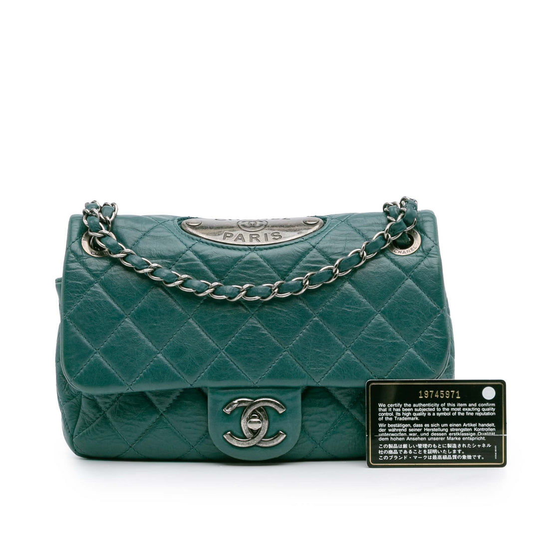 Paris Dallas CC Quilted Calfskin Double Flap Blue - Gaby Paris
