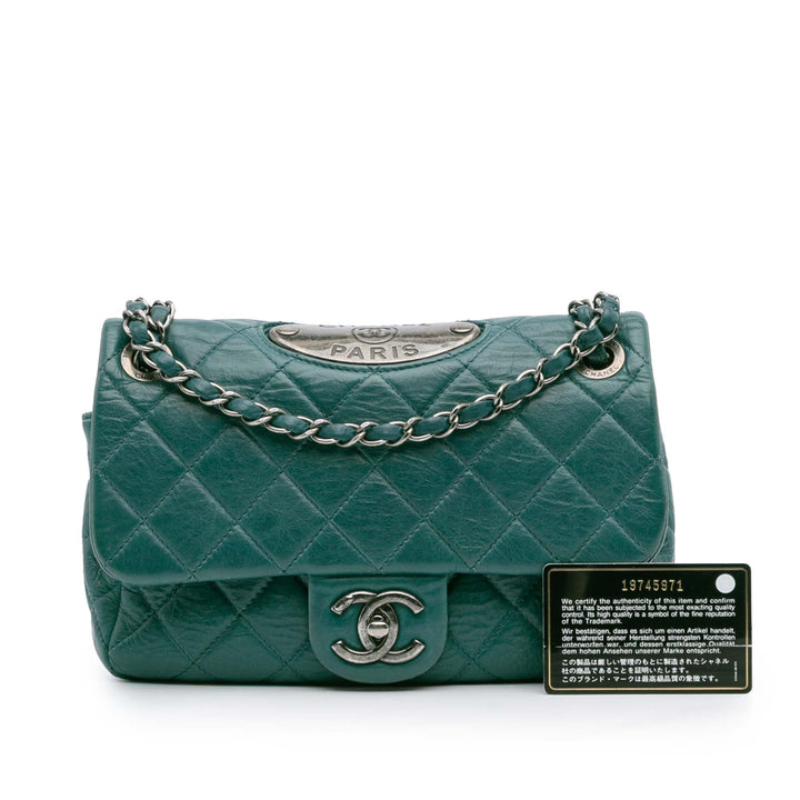 Paris Dallas CC Quilted Calfskin Double Flap Blue - Gaby Paris