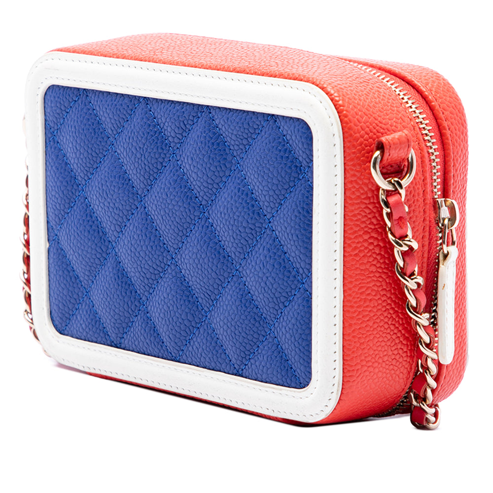 Chanel Vanity Tricolore CC Filigree Mini Cuir caviar Bleu – vue 2 – GABY PARIS