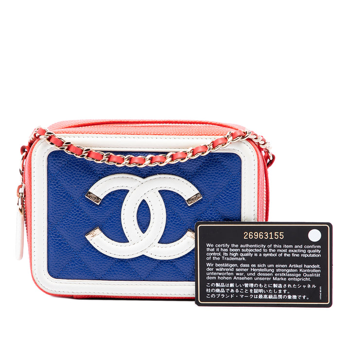 Chanel Vanity Tricolore CC Filigree Mini Cuir caviar Bleu – vue 7 – GABY PARIS