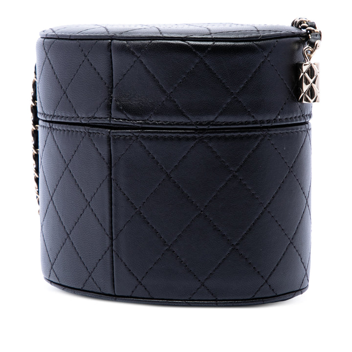 Chanel CC Matelassé Cuir d’agneau Rond Vanity Pochette avec chaîne