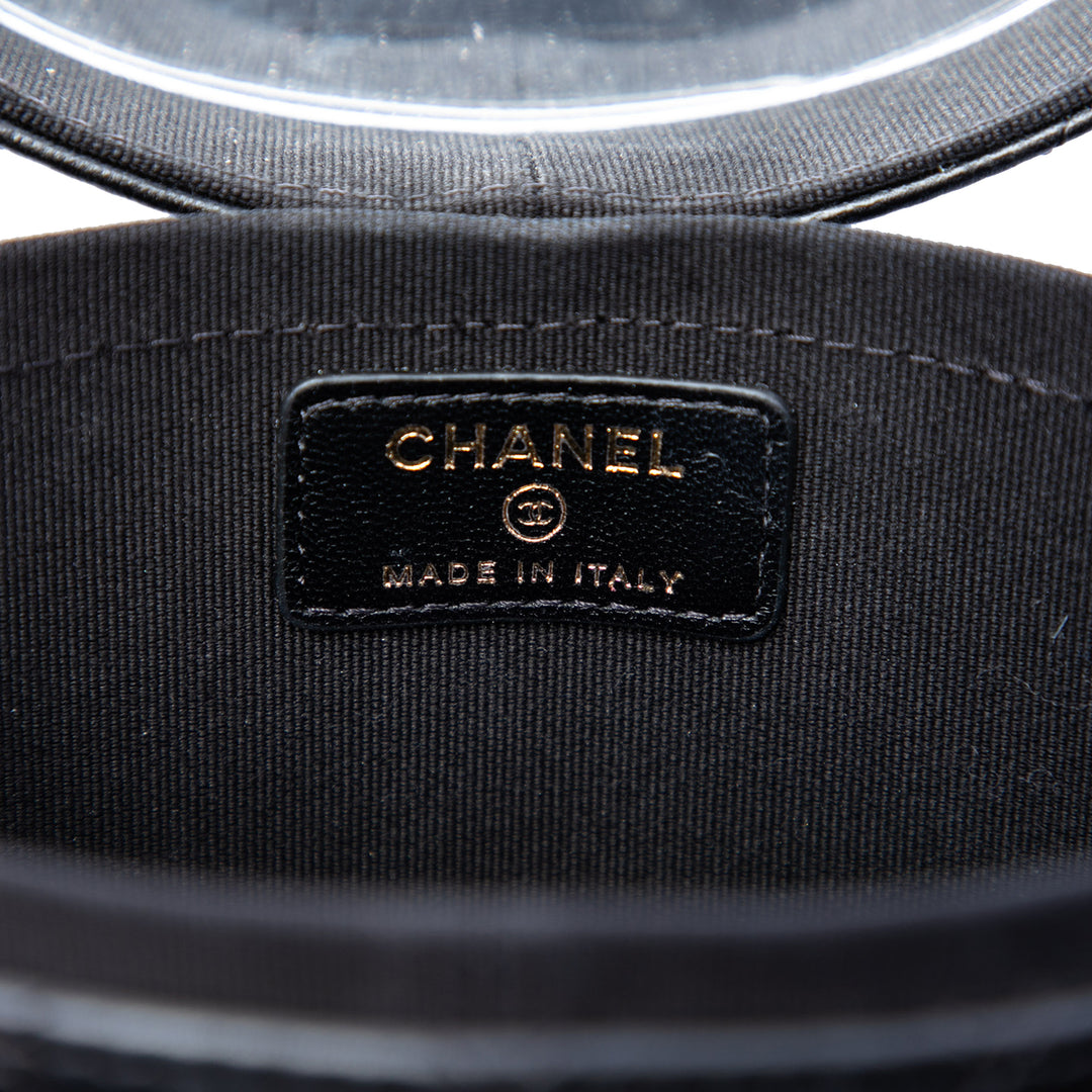Chanel CC Matelassé Cuir d’agneau Rond Vanity Pochette avec chaîne