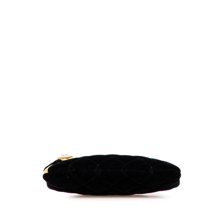 CC Quilted Velvet Camellia Pouch Black - Gaby Paris