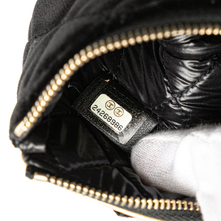 CC Quilted Velvet Camellia Pouch Black - Gaby Paris