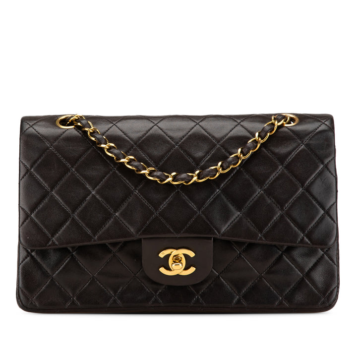 Medium Classic Lambskin Double Flap Black - Gaby Paris