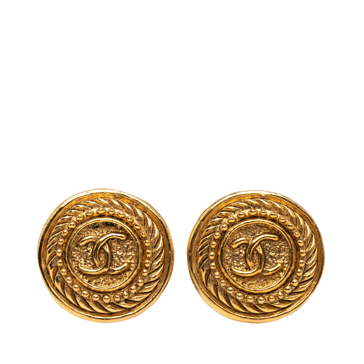 Chanel plaqué CC Rond Clip On Boucle d’oreilles