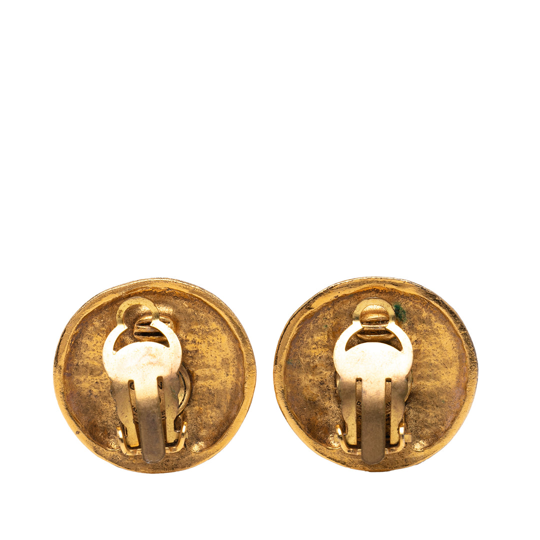 Chanel plaqué CC Rond Clip On Boucle d’oreilles