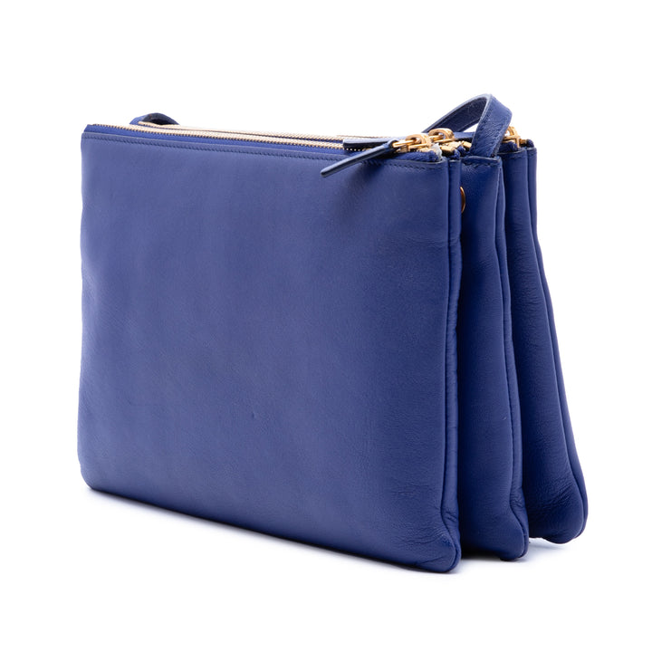 Trio Sac Grand Cuir d'agneau Bleu