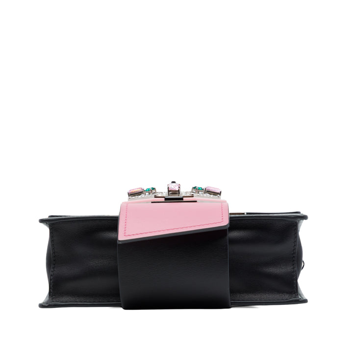 City Veau Cristal Orné Ruban Sac Noir